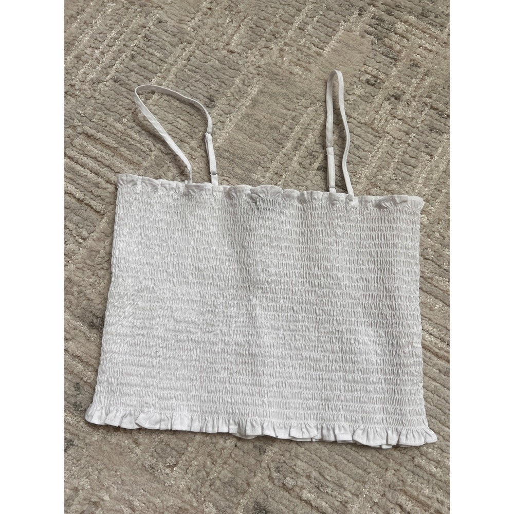 Express White‎ Smocked Ruffle Trim Spaghetti Strap Tank Top - Women's